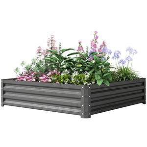 4' x 4' x 1' Raised Garden Bed Galvanized Steel Planter Box for Vegetables, Flowers, Herbs, Green