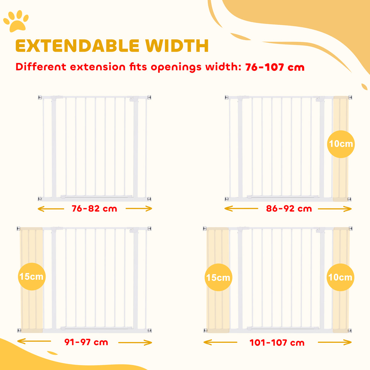 Pressure Fit Dog Gate Pet Barrier for stairs doorway, 29.9''- 42.1'' Width White – view 3