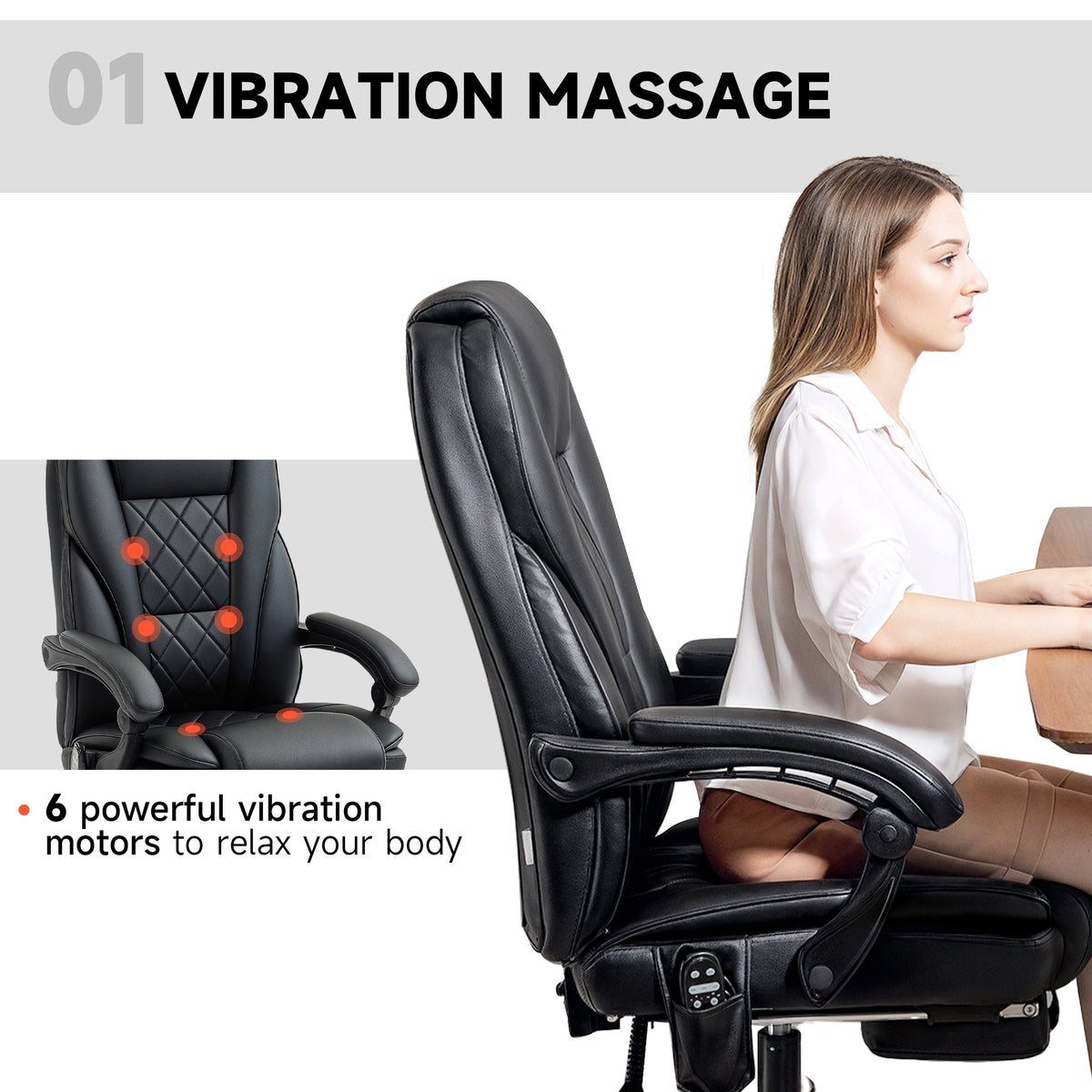 Massage Office Chair, Reclining Computer Chair with Adjustable Height and Footrest, Black