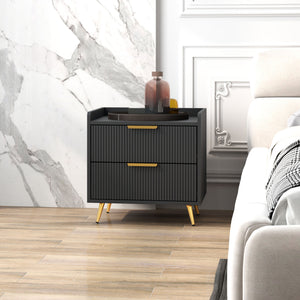 Bedside Table, Nightstand with 2 Drawers, Side End Table with Metal Legs for Bedroom, Black – view 5