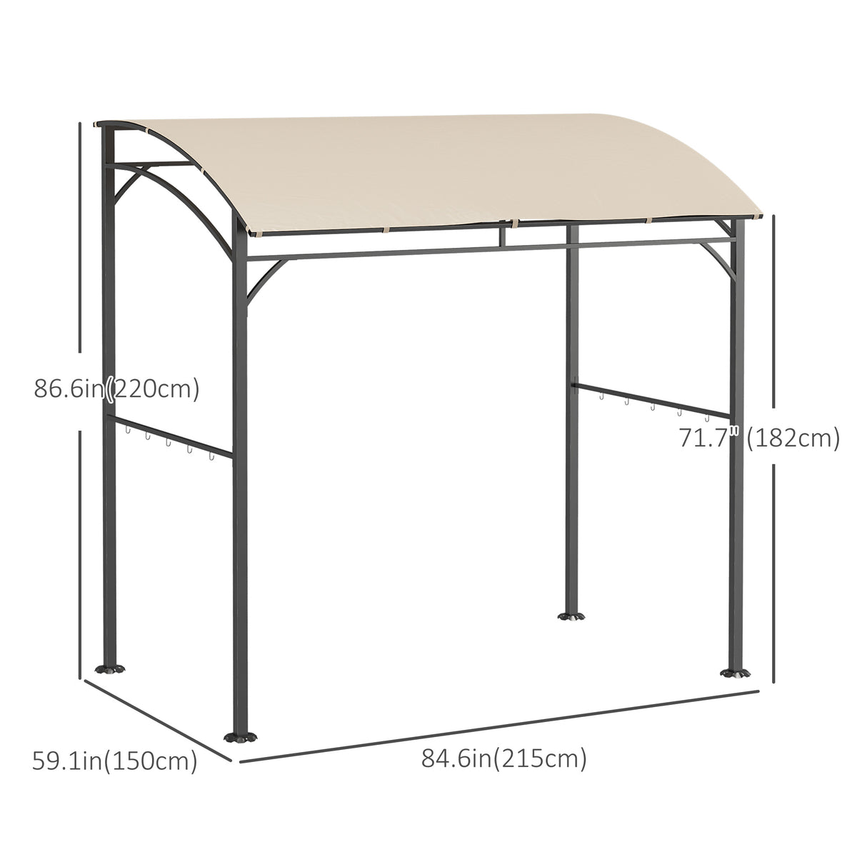 7' x 5' BBQ Grill Gazebo Tent, Garden Grill Canopy with Steel Frame and Hooks, Outdoor Sun Shade, Grey – view 16