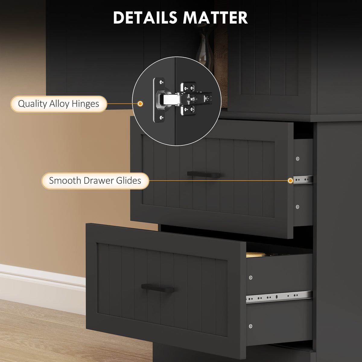Tall Pantry Cabinet, 67" Kitchen Storage Cabinet with Adjustable Shelves and 2 Drawers for Kitchen, Dining Room, Black
