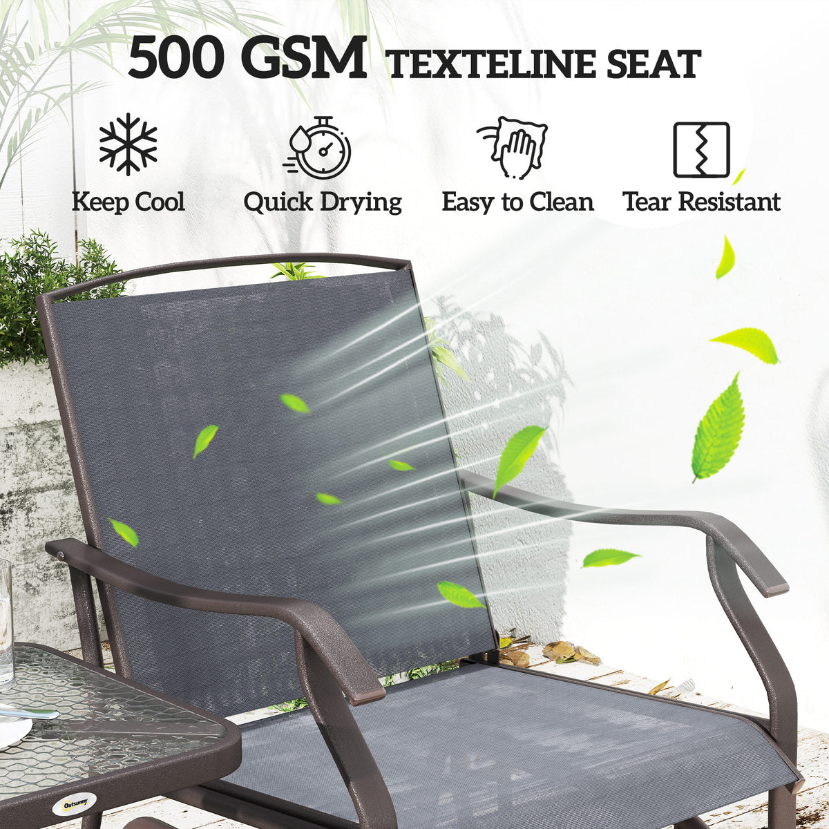 3 Piece Patio Glider Set Outdoor Gliders with Breathable Mesh Seat, Glass Top Table for Garden, Yard, Grey – view 4