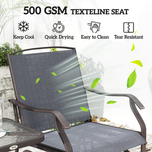 3 Piece Patio Glider Set Outdoor Gliders with Breathable Mesh Seat, Glass Top Table for Garden, Yard, Grey – view 4