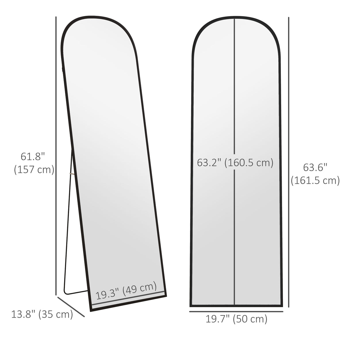 Arched Standing Mirror, 64" x 20" Full Length Mirror, Free Standing or Wall Mounted for Living Room – view 2