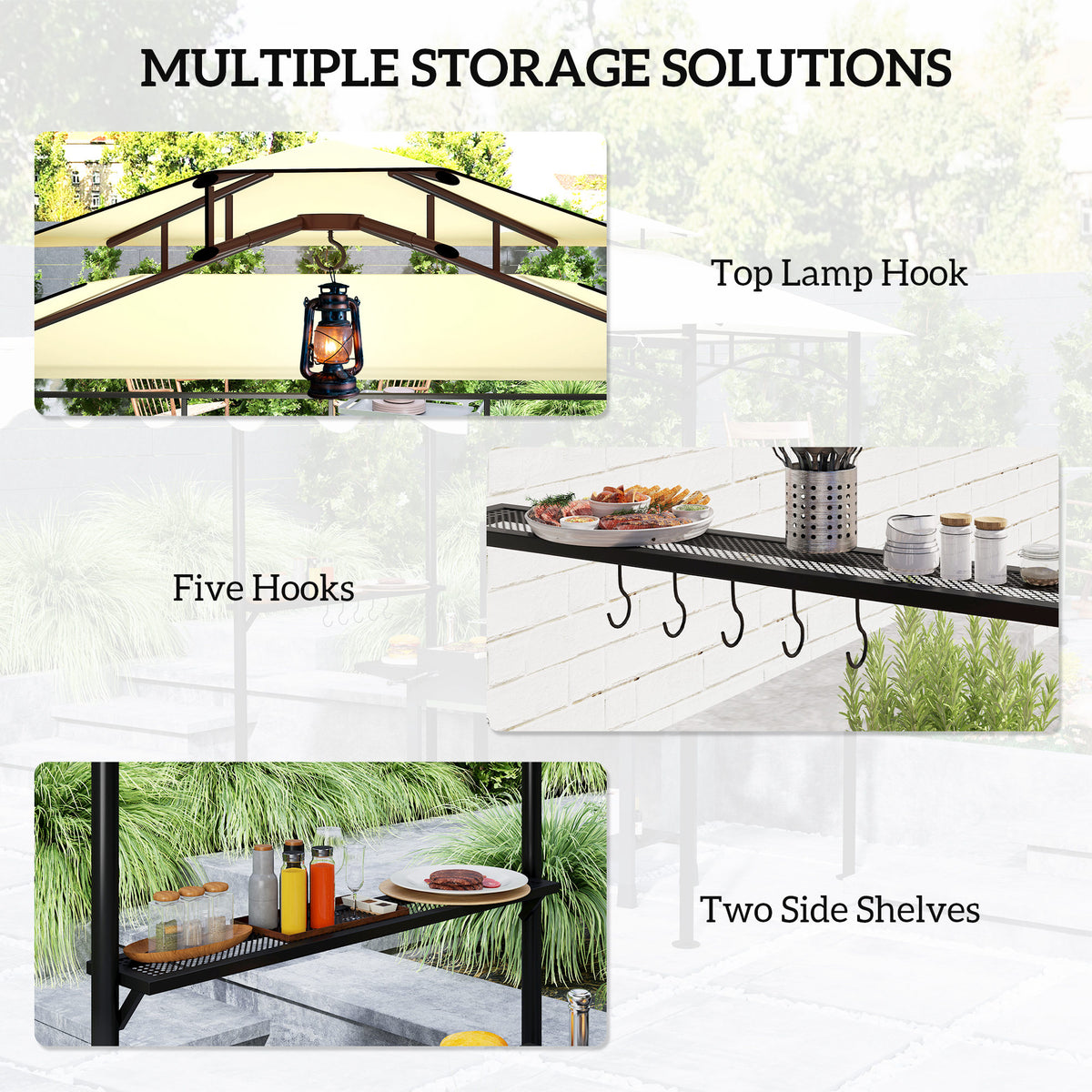 8' x 7.6' Grill Gazebo, Double Tiered Barbecue Grill Gazebo Shelter w/ Side Awning, 2 Side Shelves – view 5