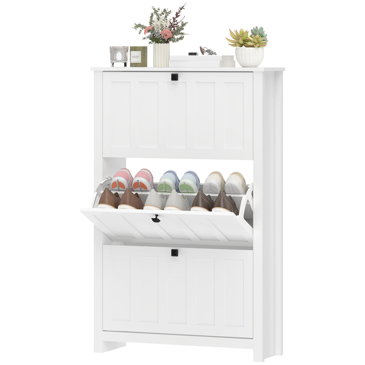 Slim Shoe Cabinet with 3 Flip Drawers, Shoe Storage Cabinet with Adjustable Shelves for Entryway – view 8