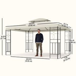 10x13ft Steel Gazebo Sun Shelter Patio Outdoor Party Event Canopy Vented Roof Cream White