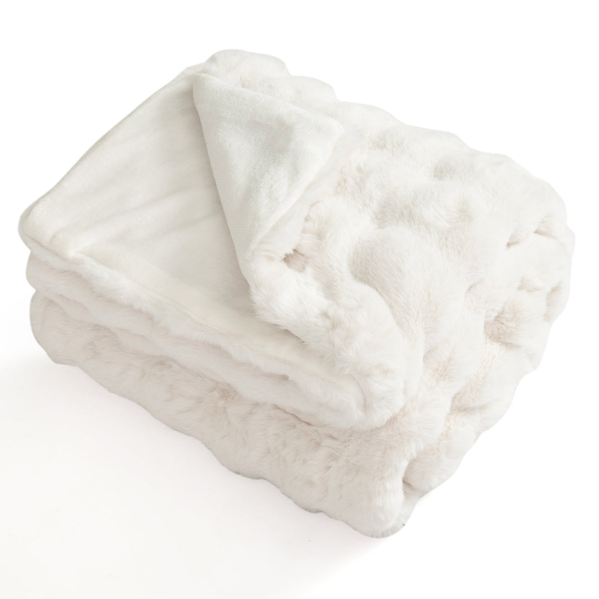 Luxury Fuzzy Plush Rabbit Fur Bubble Blanket for Armchair-White