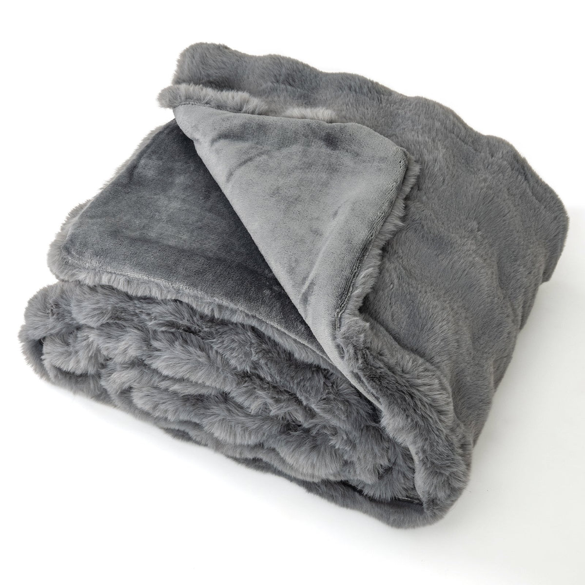 Luxury Fuzzy Plush Rabbit Fur Bubble Blanket for Armchair-Gray