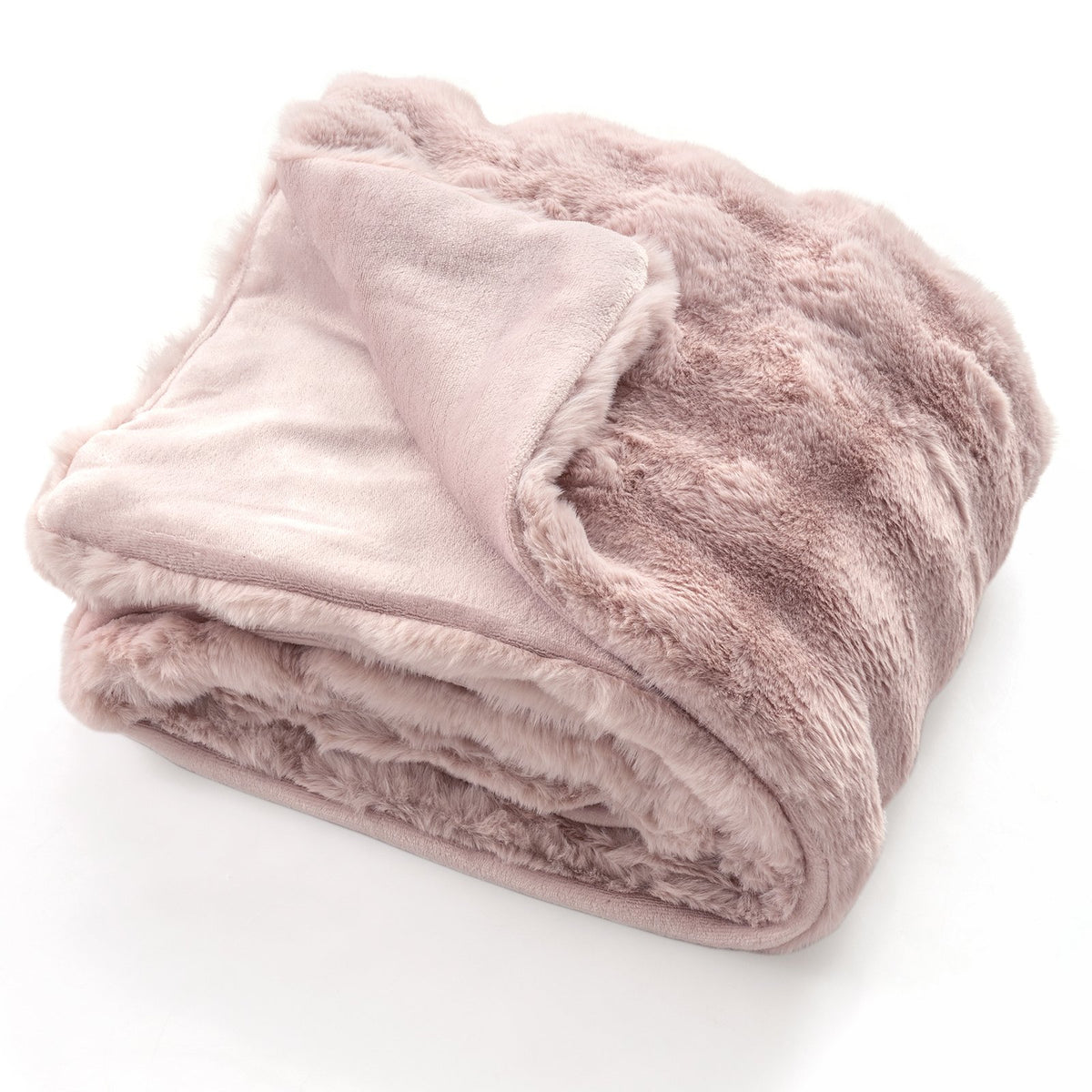 Luxury Fuzzy Plush Rabbit Fur Bubble Blanket for Armchair-Pink