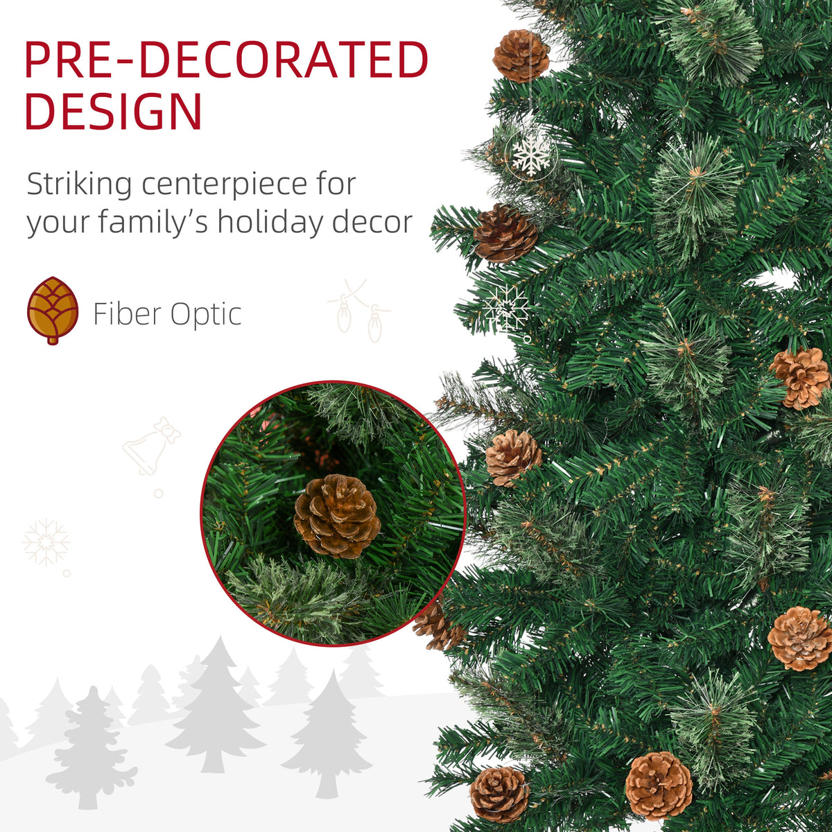 7.5ft Pencil Christmas Tree, Artificial Christmas with Pine Needles, Realistic Branches, Pine Cones – view 7
