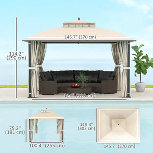 10' x 12' Outdoor Gazebo, Double Roof Patio Gazebo Canopy with Netting and Curtains for Garden, Lawn, Backyard, Deck