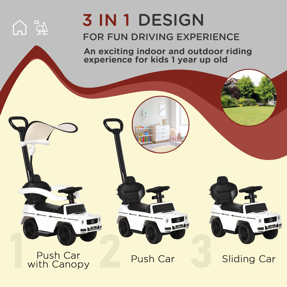 Aosom Mercedes-Benz G350 Licensed Push Car, 3-in-1 Toddler Sliding Car with Horn, Steering, Foot Rest, Seat Storage