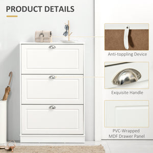 Shoe Cabinet with 3 Flip Drawers, Narrow Shoe Storage Cabinet, Holds 12 Pairs for Entryway, Hallway, White
