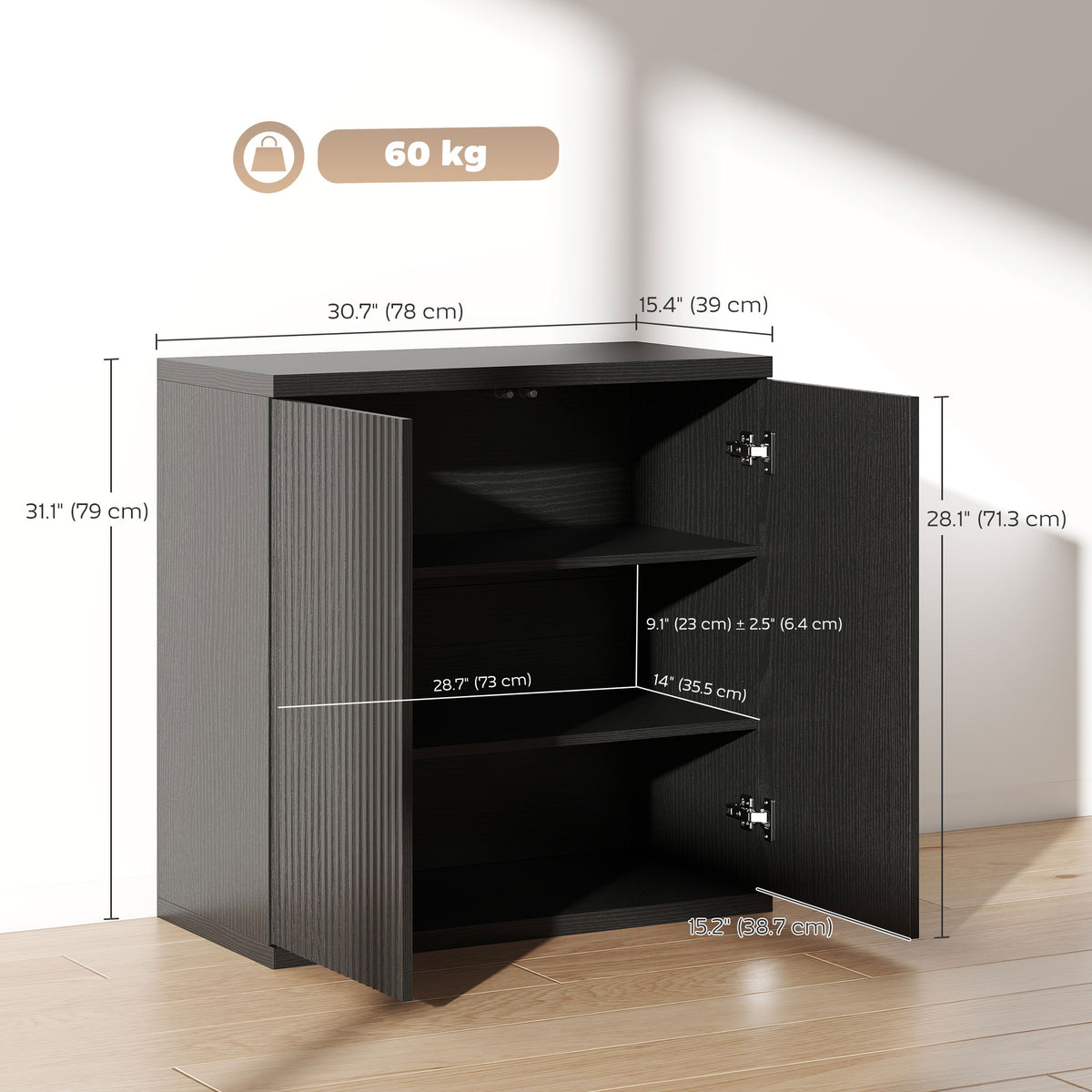 Sideboard Buffet Cabinet Set of 2, Kitchen Cabinet with Soft-Close Door and Adjustable Shelves, Distressed Black Grey