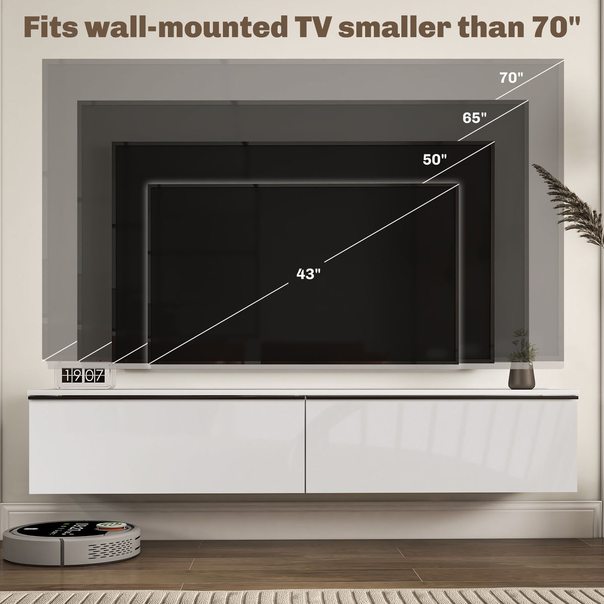 Wall Mounted TV Stand, Floating TV Cabinet with Storage, for TVs up to 70", High Gloss Effect – view 19