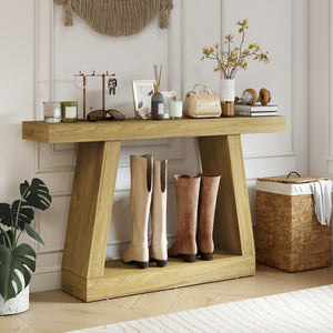 55" Farmhouse Console Table, 2-Tier Entryway Table with Storage for Hallway, Living Room, Behind Couch,  Oak