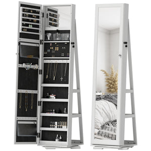 360° Swivel Jewelry Armoire, Lockable Mirror Jewelry Cabinet with Built-In Small Mirror, White