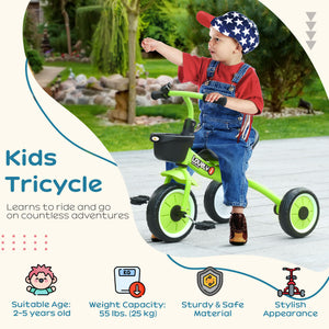 Qaba Tricycle for Toddler 2-5 Year Old Girls and Boys, Toddler Bike with Adjustable Seat, Basket, Bell