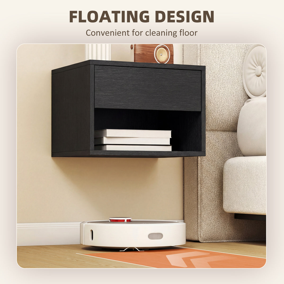Floating Nightstand Set of 2, Wall Mounted Bedside Table with Drawer for Bedroom Black – view 4