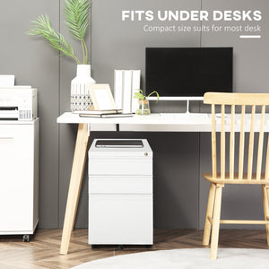 3 Drawer Filing Cabinet, Lockable Office Storage Cabinet on Wheels for Legal, Letter, A4 Files, Black – view 13