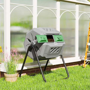 43 Gallon (160L) Tumbling Compost Bin Outdoor Dual Chamber 360° Rotating Composter with Sliding Doors – view 21