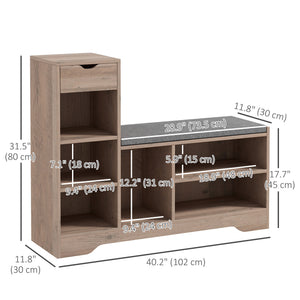 Upholstered Shoe Storage Bench w/ Seat, Entrance Bench w/ Drawer and 6 Open Shelves for Hallway, Grey – view 2