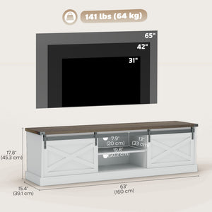 TV Stand for TVs up to 65 Inch, Entertainment Center with Shelves, Cabinets, Sliding Barn Doors, Thick Top, White