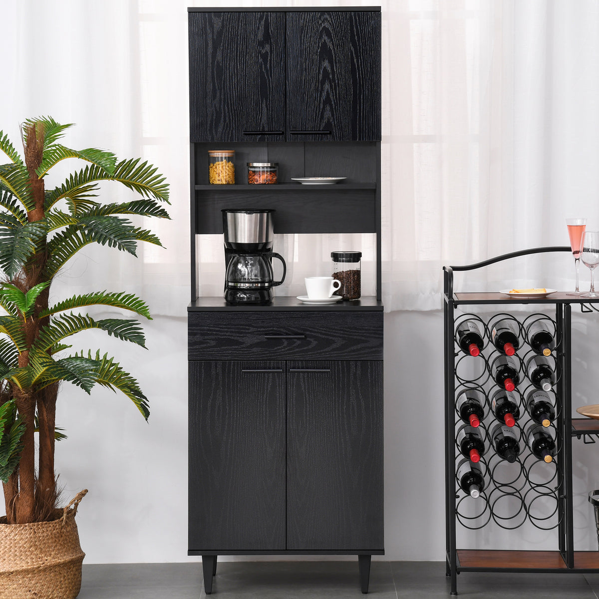 Modern Kitchen Buffet with Hutch Wooden Storage Cupboard with Microwave Counter 2 Cabinet and Drawer for – view 8