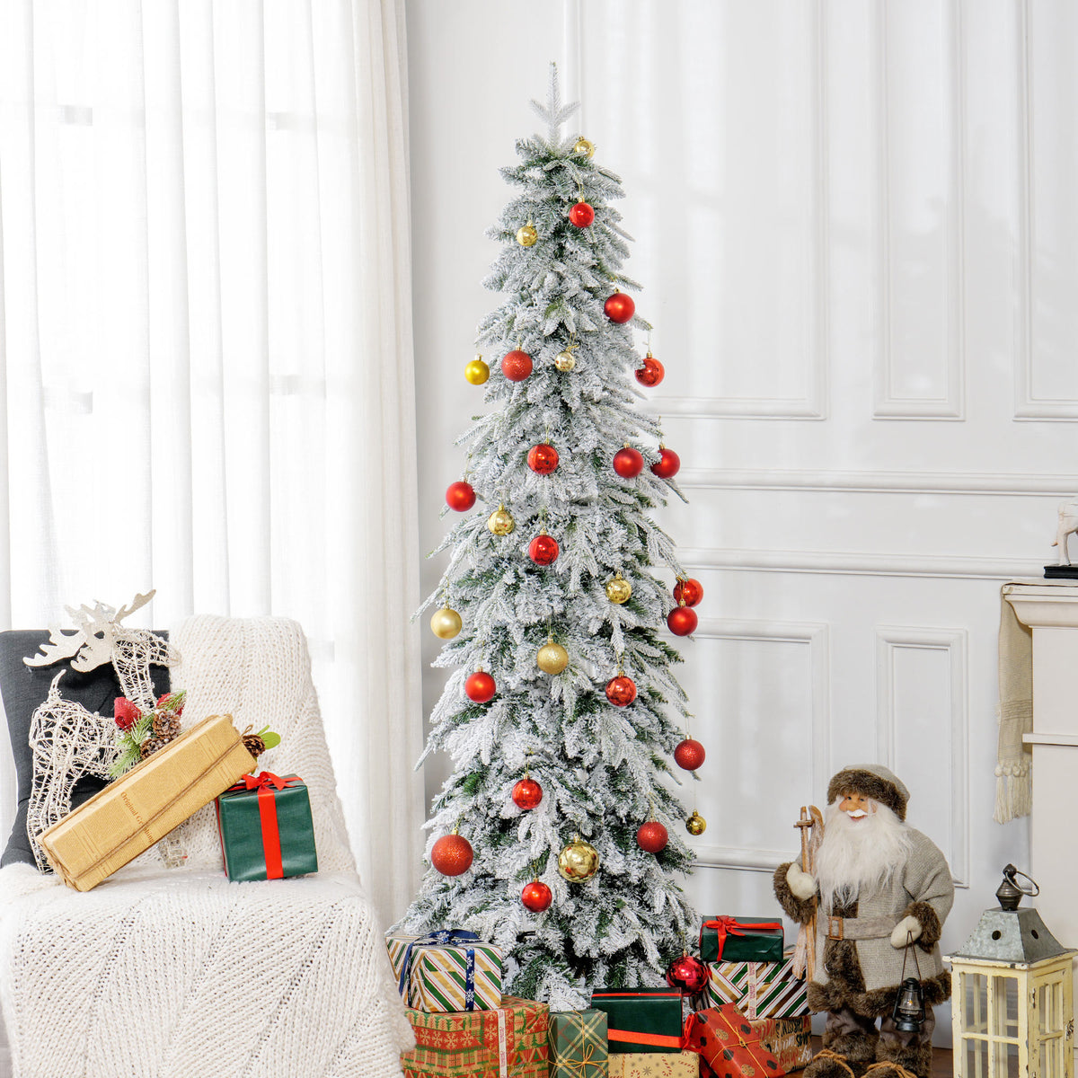 6ft Pencil Flocked Artificial Christmas Tree with 600 Branch Tips, Auto Open and Steel Base, Green – view 7