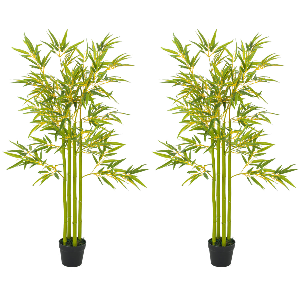 4FT Artificial Bamboo Tree Set of 2, Faux Decorative Plant in Nursery Pot for Indoor Decor