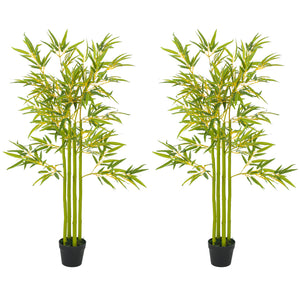 4FT Artificial Bamboo Tree Set of 2, Faux Decorative Plant in Nursery Pot for Indoor Decor
