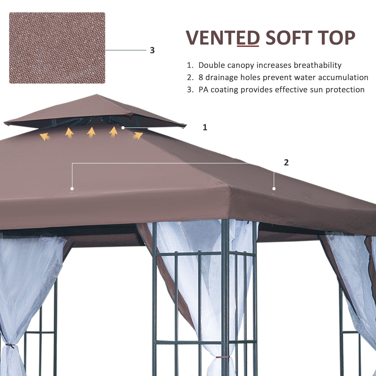 10'x10' Garden Gazebo Patio Canopy Portable Party Event Backyard w/ Mosquito Netting Coffee – view 3