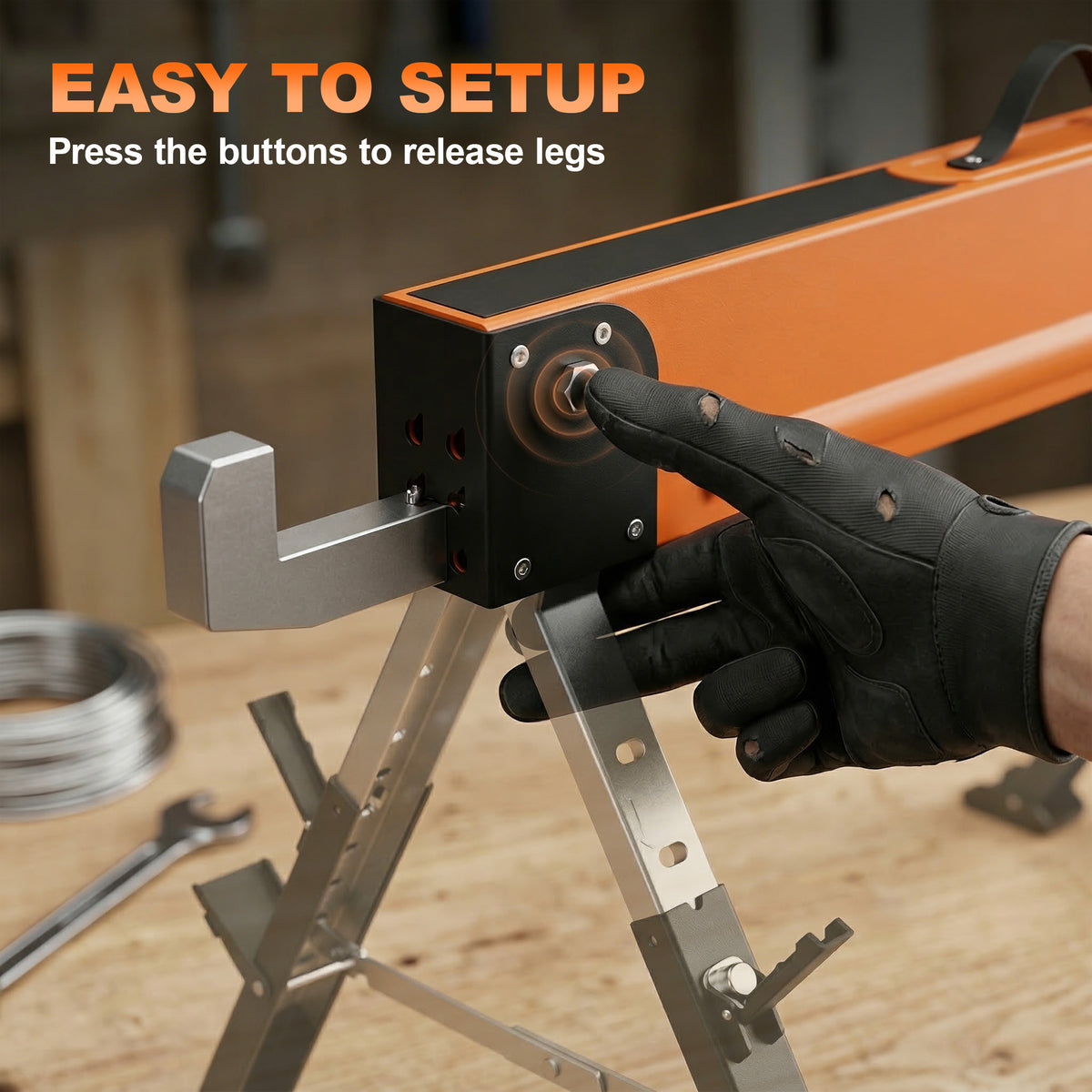 Saw Horses 2 Pack, Folding Heavy Duty Sawhorses with Adjustable Height and 2x6 Bracket, Carry Handle, Orange