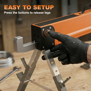 Saw Horses 2 Pack, Folding Heavy Duty Sawhorses with Adjustable Height and 2x6 Bracket, Carry Handle, Orange