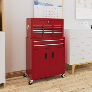 6-Drawer Rolling Tool Chest, 2 in 1 Lockable Storage Cabinet with Hooks, Metal Tool Box for Garage – view 14