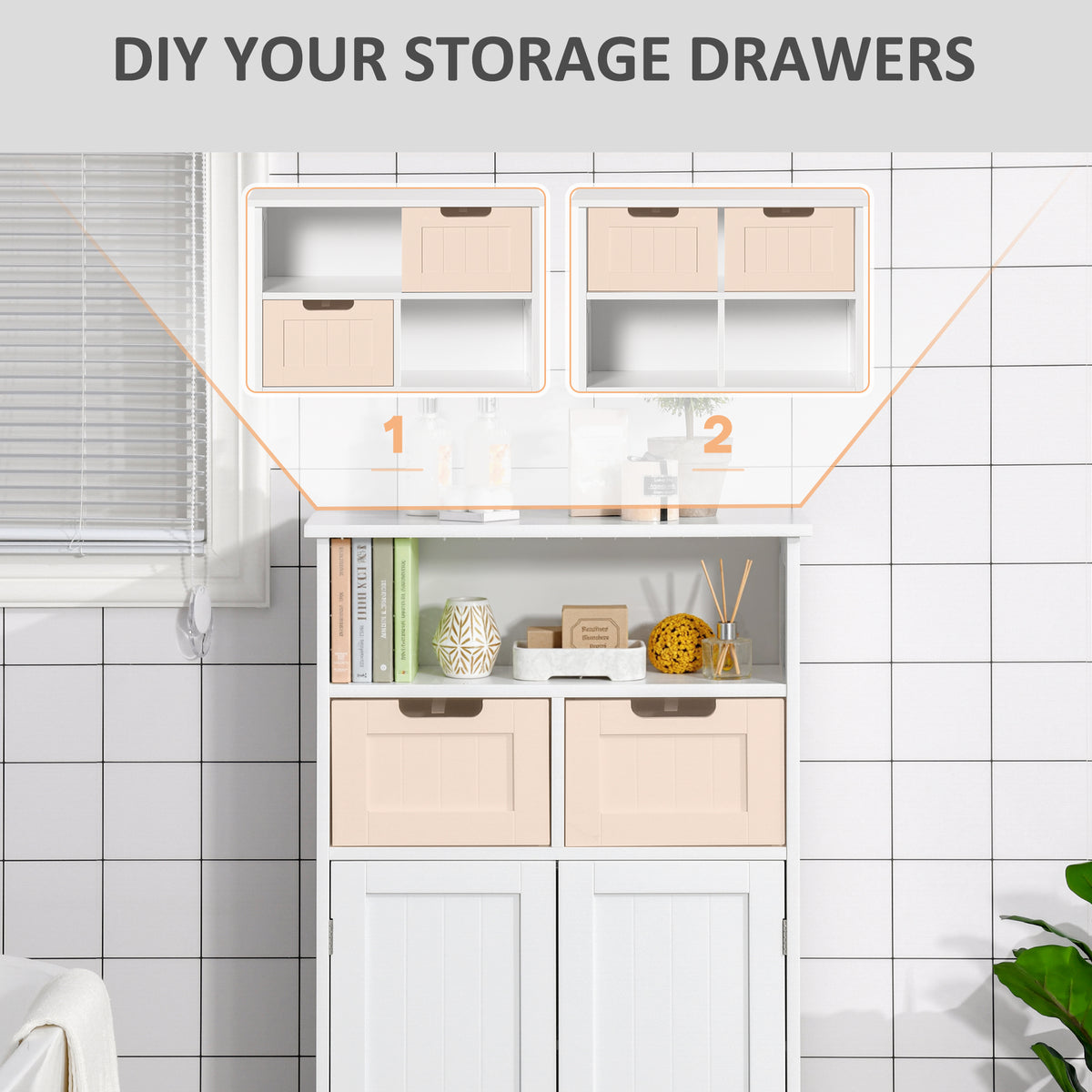 Freestanding Bathroom Cabinet with Adjustable Shelf and Drawers, Small Cabinet for Bathroom, Living Room, White