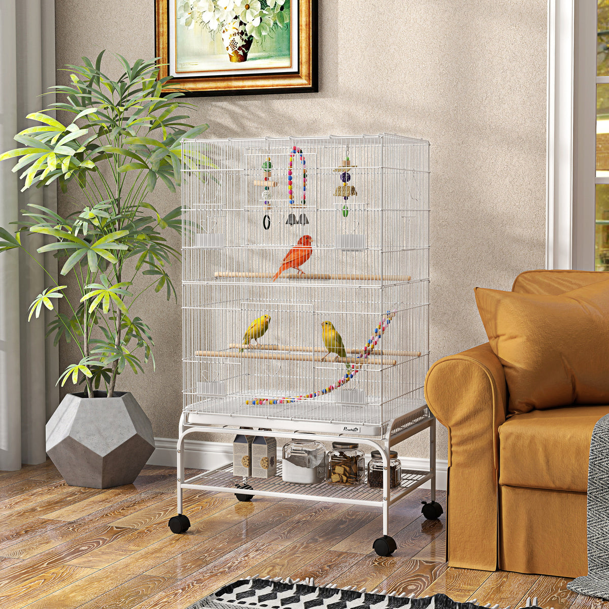 52" Bird Cage with Rolling Stand, Toys, for Budgies Canaries Black – view 28