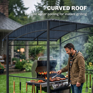 7' x 5' BBQ Grill Gazebo Tent, Garden Grill Canopy with Steel Frame and Hooks, Outdoor Sun Shade, Grey – view 6