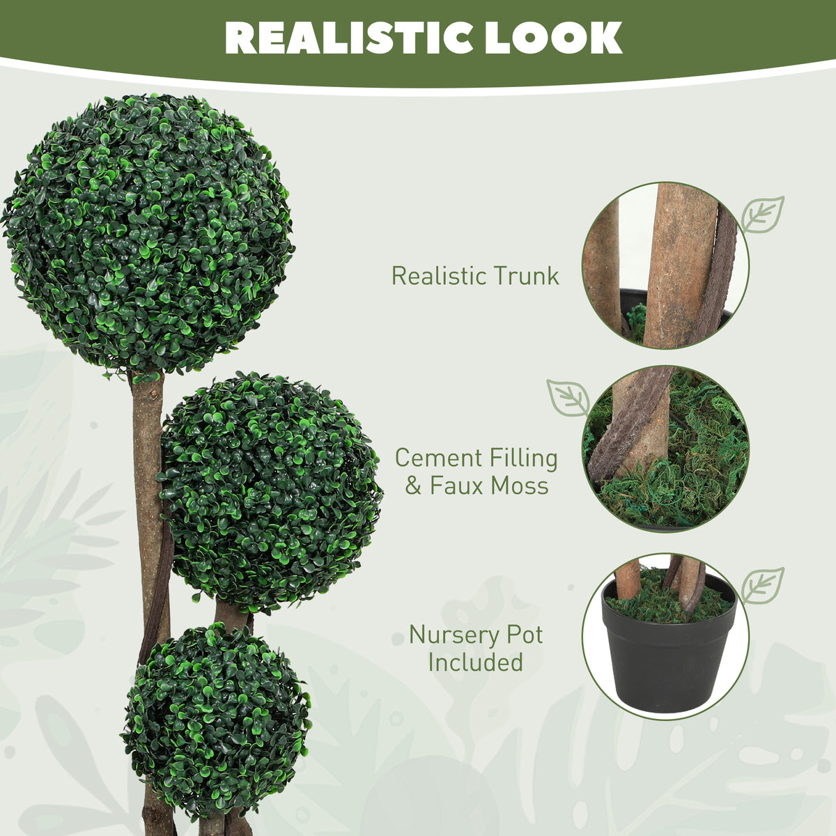 35 Inch Potted Fake Plant Set of 2, Artificial Boxwood Topiary Tree, Triple Ball Tree for Indoor and Outdoor, Green