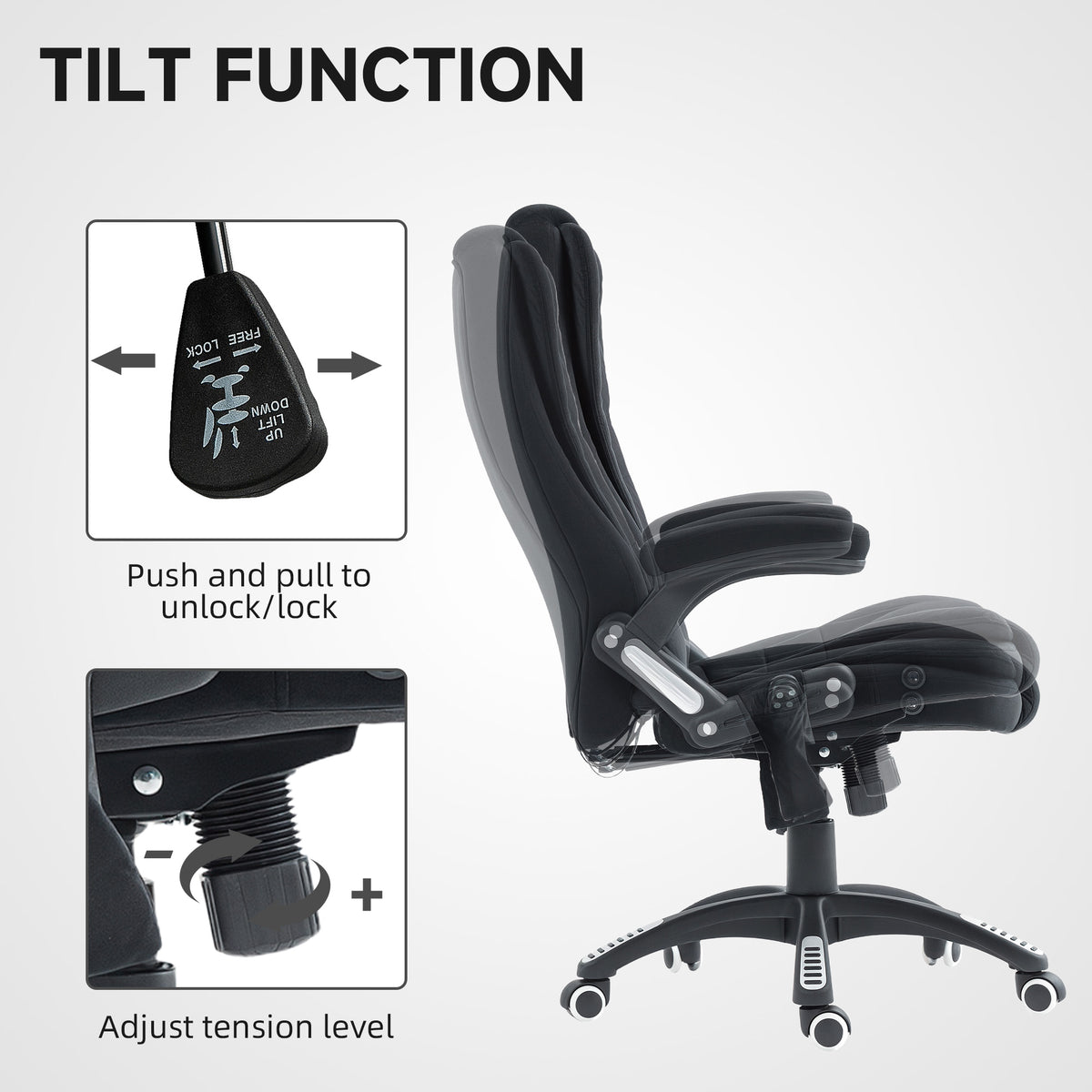 6 Point Vibrating Massage Office Chair High Back Executive Chair with Reclining Back, Swivel Wheels, Black