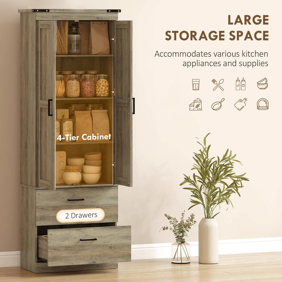 67" Tall Kitchen Pantry Storage Cabinet, Kitchen Pantry Cabinet with Doors, Drawers and Adjustable Shelves – view 24
