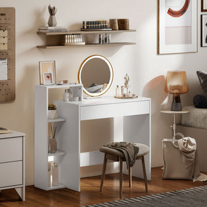 Desk with Storage, Computer Desk with 3 Open Shelves and Drawer White