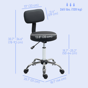 Adjustable Rolling Stool with Removable Backrest, Faux Leather Swivel Stool Chair for Salon Spa, Bar – view 2