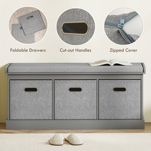 Shoe Storage Bench with Seat, Entryway Bench Seat with Cushion, 3 Fabric Drawers for Hallway, Dark Grey – view 5