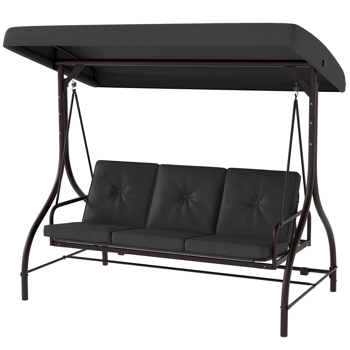 Convertible Patio Swing Bed with Canopy and Cushions, 3 Seater Porch Swing for Outdoor, Backyard, Garden – view 8