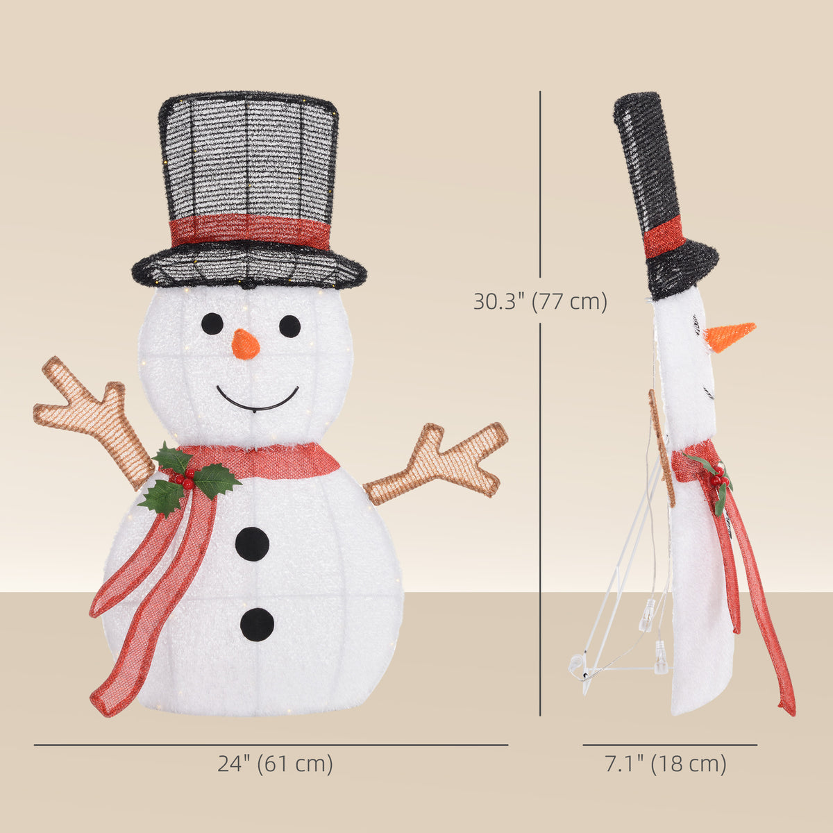 Light Up Snowman Yard Decoration, Lighted Snowman Christmas Decoration for Indoor and Outdoor, White