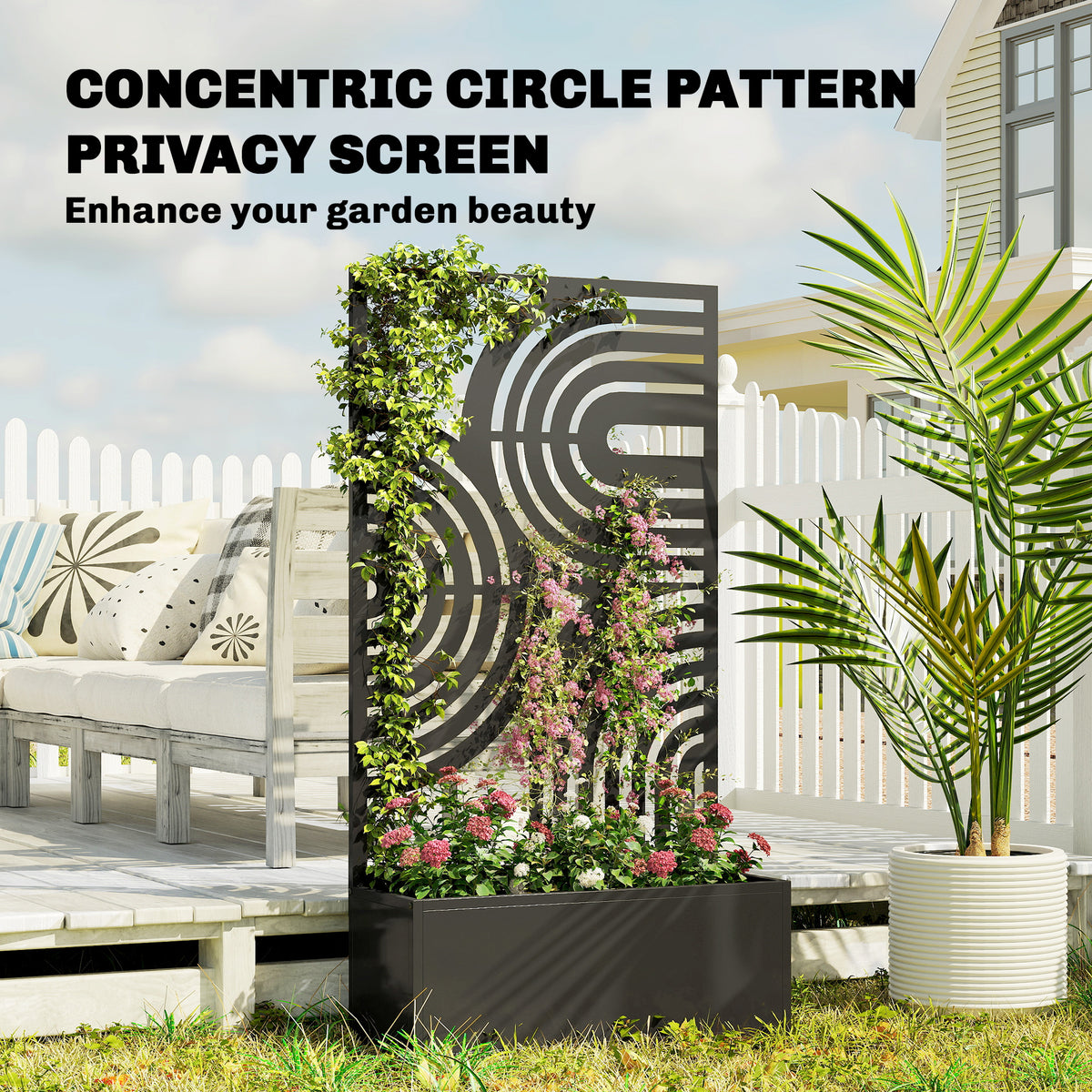 Metal Planter Box with Trellis, 44.5" Raised Garden Bed with Trellis Privacy Screen for Climbing Plants
