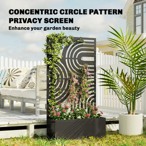 Metal Planter Box with Trellis, 44.5" Raised Garden Bed with Trellis Privacy Screen for Climbing Plants